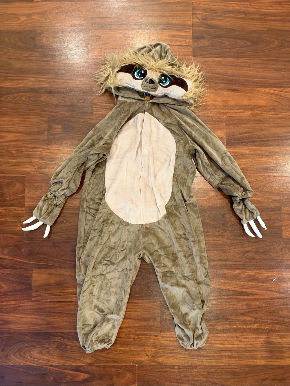 Plush Sloth Halloween Costume Kids Size Small (4-6) Hooded Jumpsuit